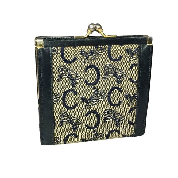 Vintage Céline Paris Horse & Carriage Monogram Leather Canvas Kisslock Wallet - Picture 1 of 6